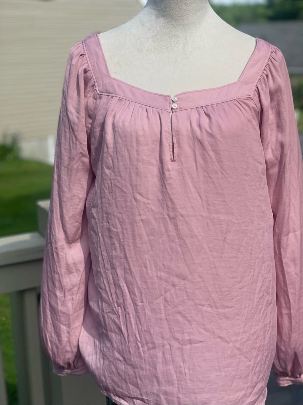 LOFT Soft Pink Square-Neck Long Sleeve Blouse